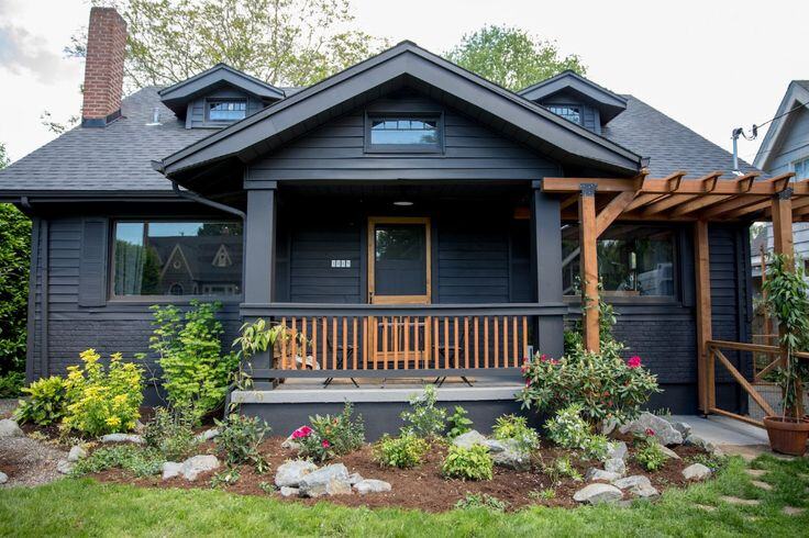 Black lap vinyl siding exterior