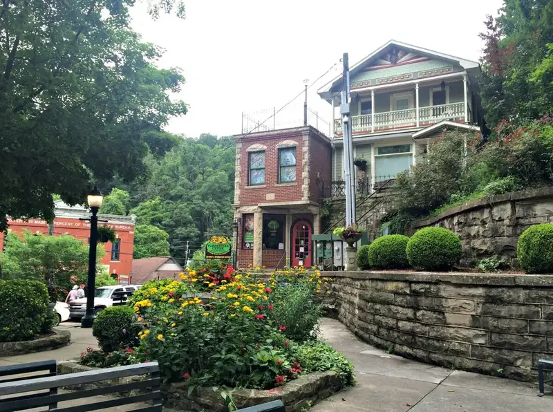 Victorian-era buildings along the winding streets of historic downtown Eureka Springs, Arkansas