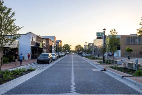 Downtown Springdale, Arkansas streetscape with local businesses and the arts district